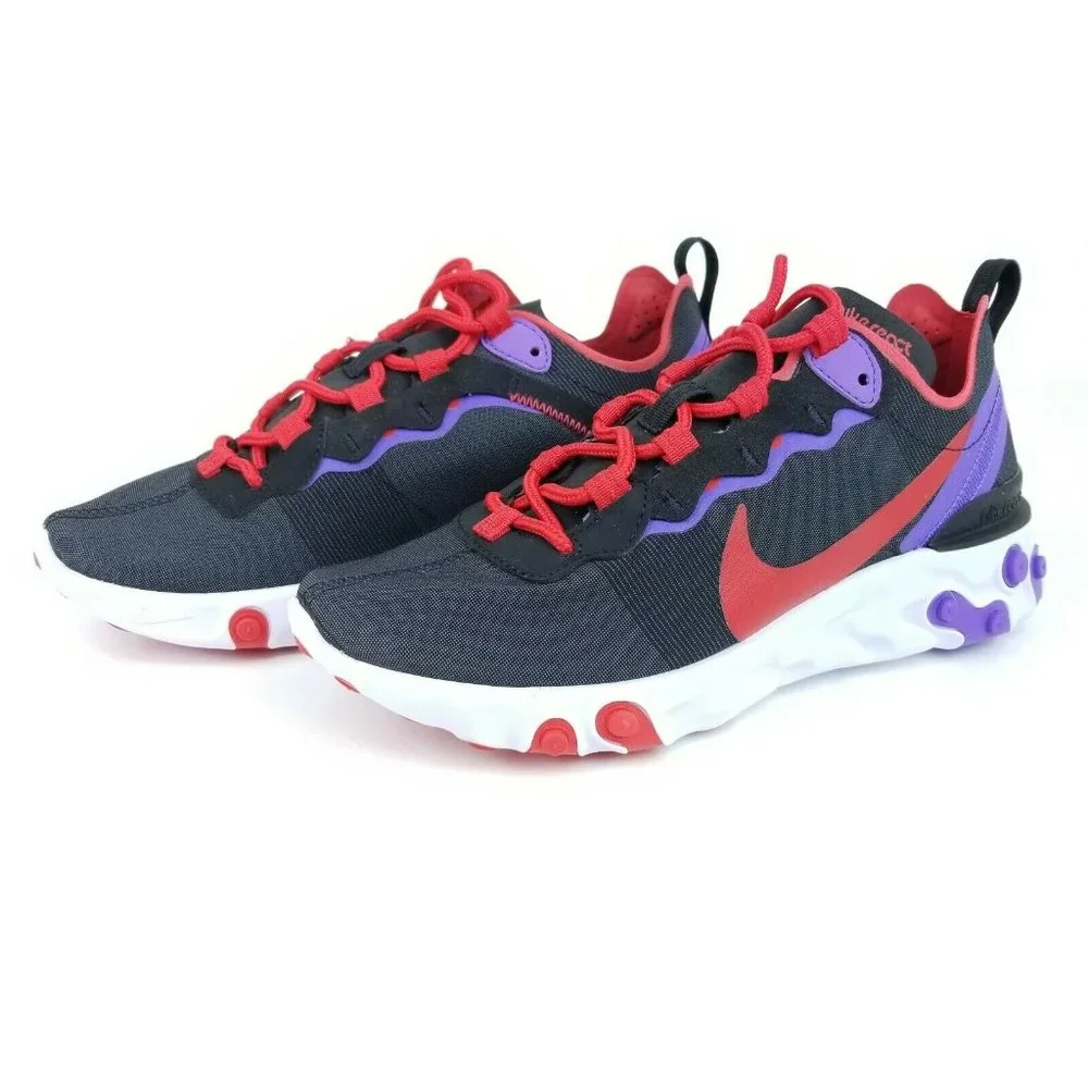 Nike React Element 55 Womens Running Shoes Black Purple CQ9903 001 Sizes 6-10